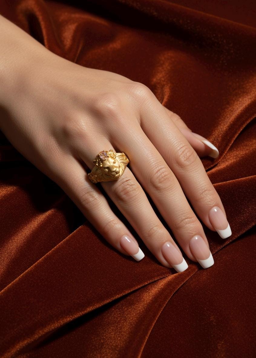 Gold Lion Head Ring | 18k Vermeil Signet | Regal Animal Jewelry | Symbolic Statement Band