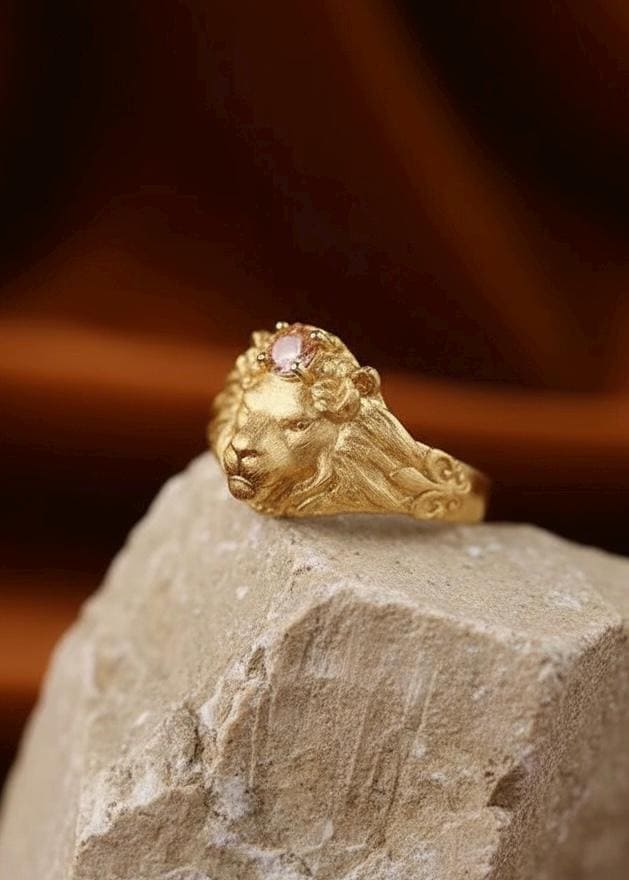 Gold Lion Head Ring | 18k Vermeil Signet | Regal Animal Jewelry | Symbolic Statement Band