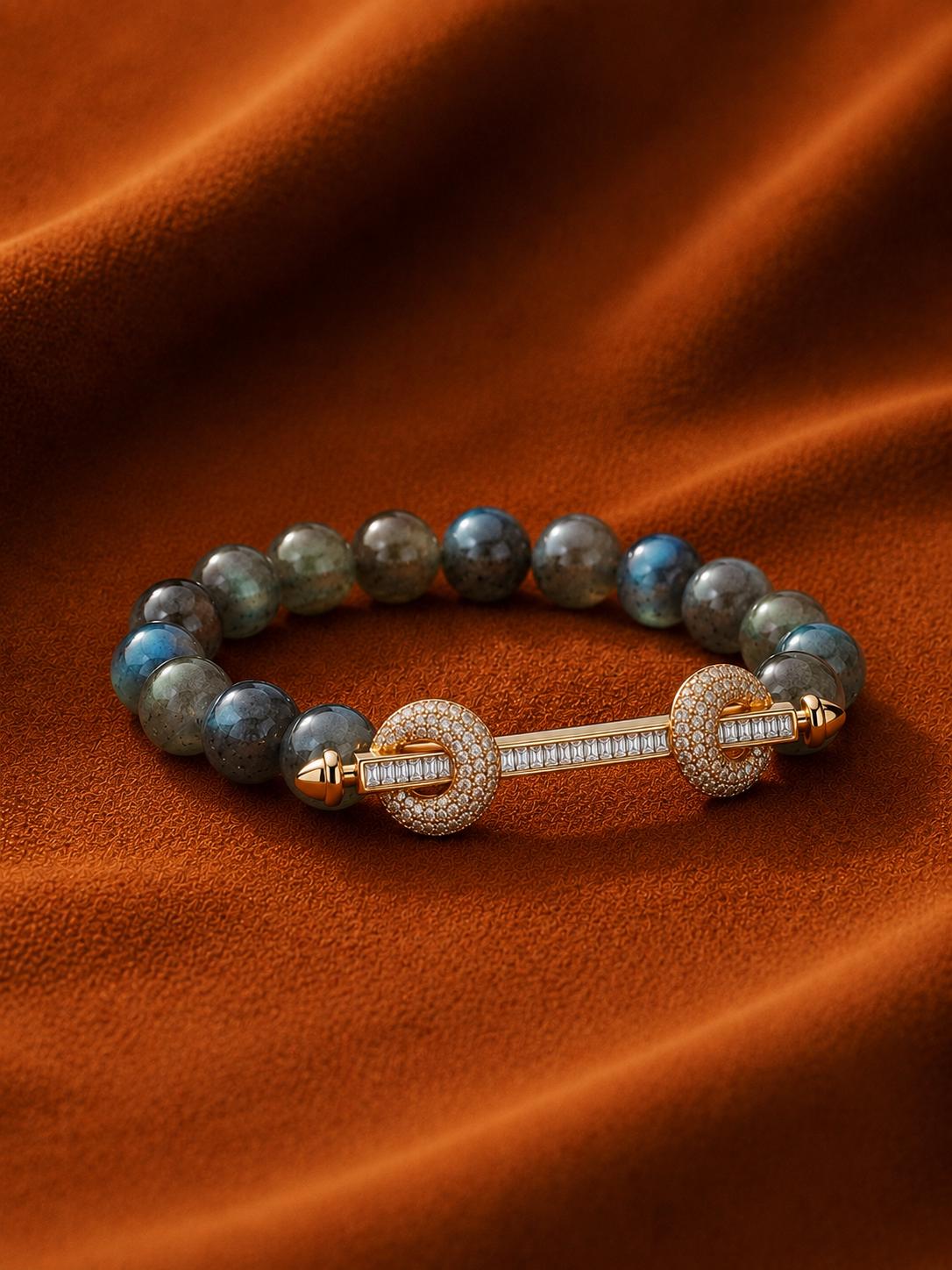 Grey Moonstone Crystal Bracelet | 14K Gold Plated Bracelet | Energy Crystal Bracelet | Gemstone Beaded Bracelet | Protection Jewelry