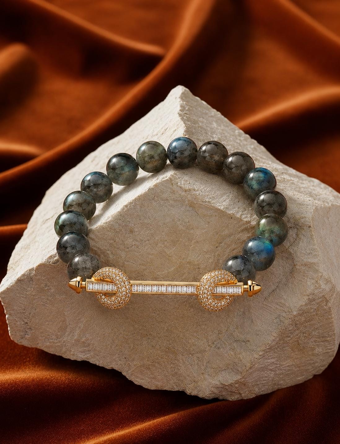 Grey Moonstone Crystal Bracelet | 14K Gold Plated Bracelet | Energy Crystal Bracelet | Gemstone Beaded Bracelet | Protection Jewelry