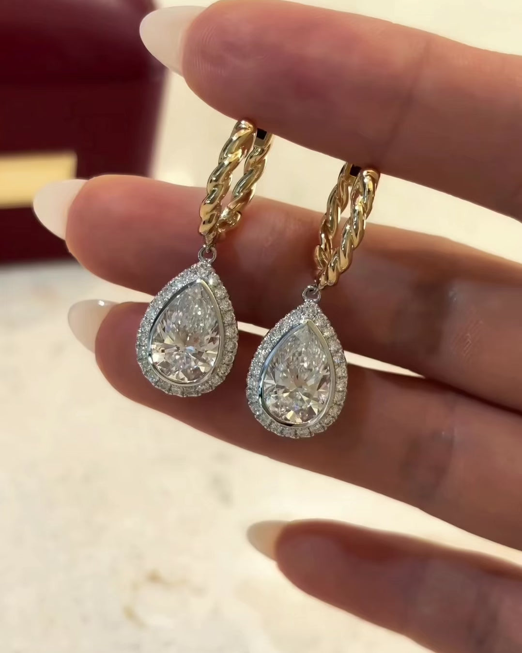 Braided Hoop Pear Drop Earrings by MONICONIC