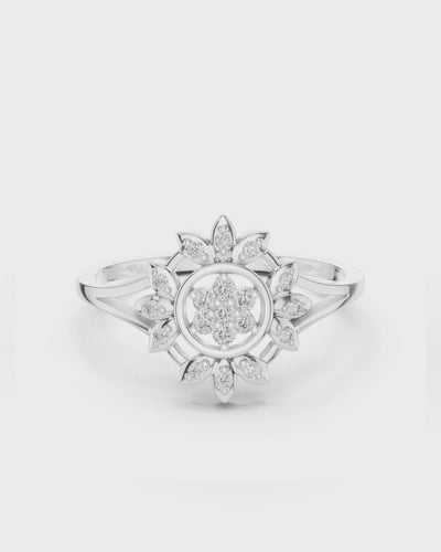 Sunburst Floral Halo Ring by MONICONIC