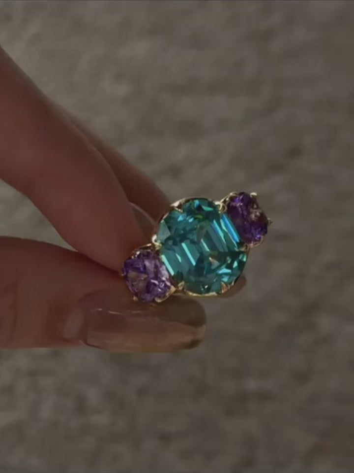 Ocean Teal Trio Cocktail Ring by MONICONIC