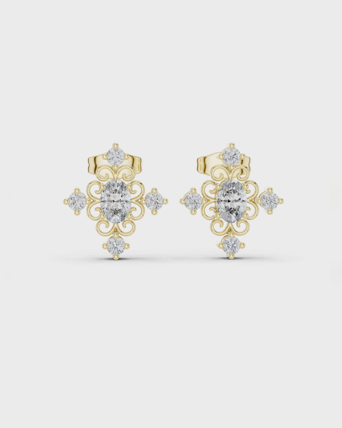 Oval Scroll Lab Grown Diamond Studs by MONICONIC
