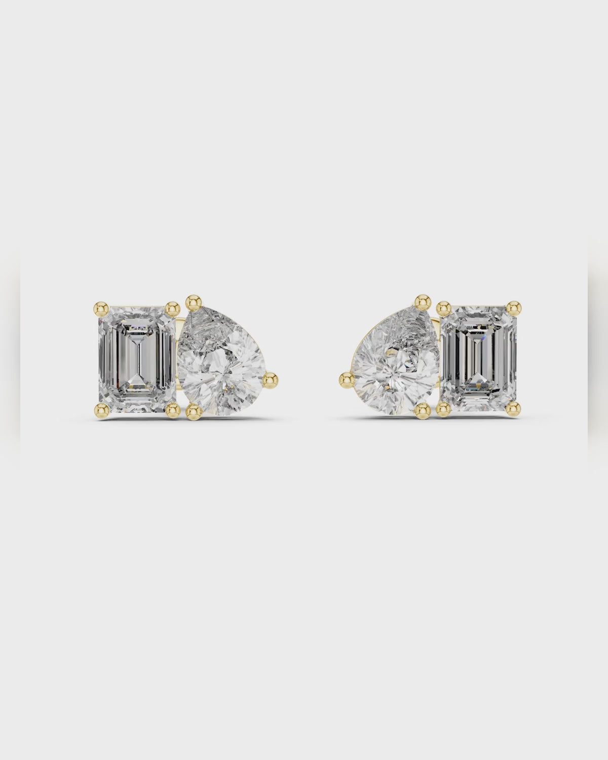 Pear & Emerald-Cut Diamond Stud Earrings by MONICONIC