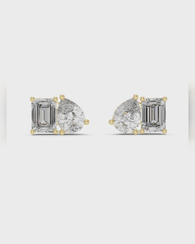 Pear & Emerald-Cut Diamond Stud Earrings by MONICONIC