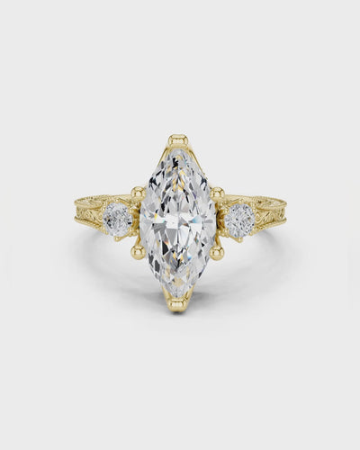 Engraved Marquise Three Stone Ring by MONICONIC