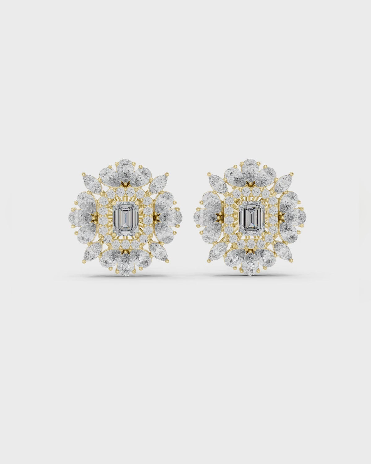 Emerald-Cut Petal Halo Stud Earrings by MONICONIC