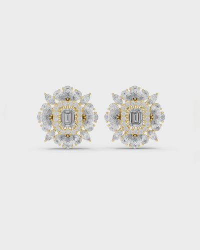 Emerald-Cut Petal Halo Stud Earrings by MONICONIC