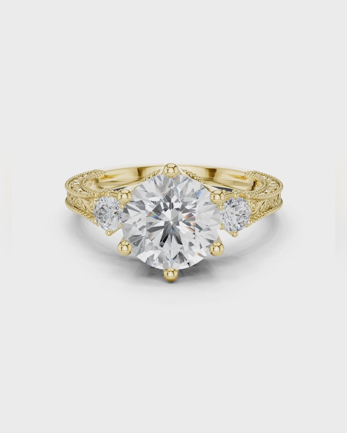 Engraved Three Stone Ring by MONICONIC